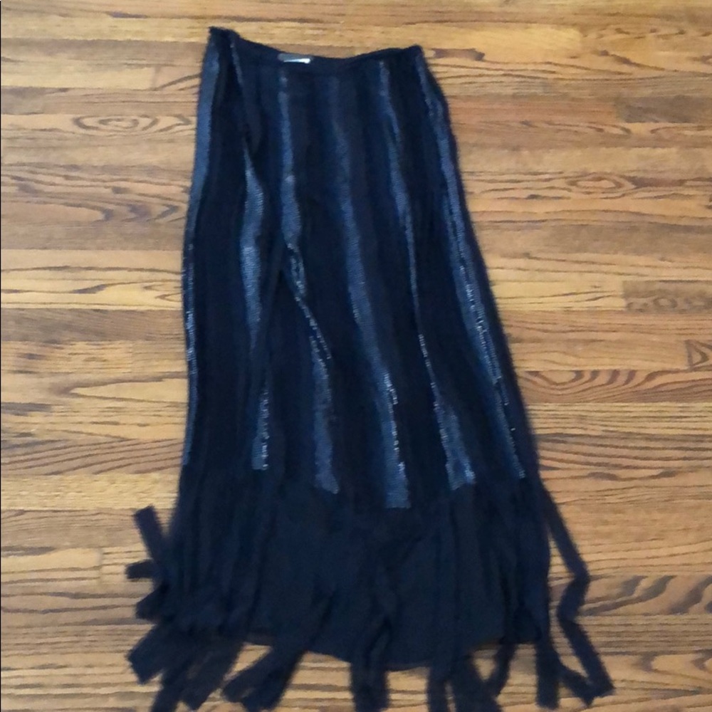 Silk chiffon Skirt, sequins and fringe all in Navy
